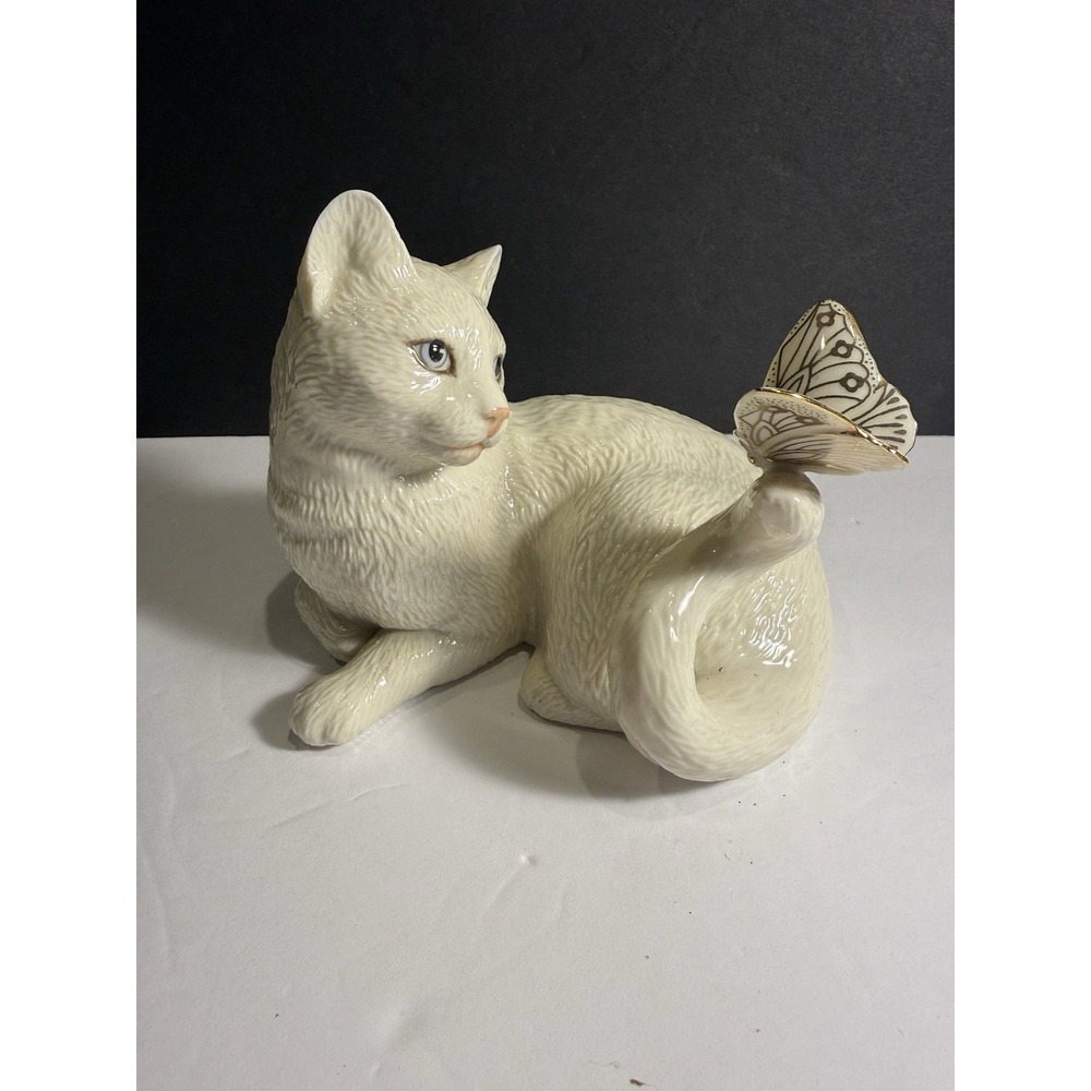 Lenox Enchantment Cat Figurine Butterfly Tail Ivory Porcelain 7"